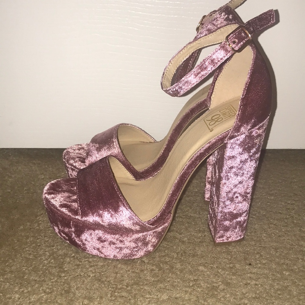 Pink Velvet Heeled Sandals by Speed Limit 98